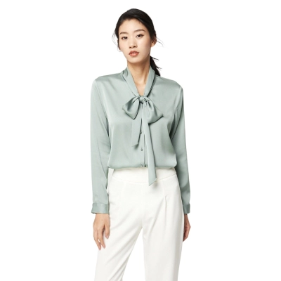 Silk Shirt Long Sleeve Mulberry Silk Bottoming Shirt Bow Tie Shirt Commuting Loose Casual